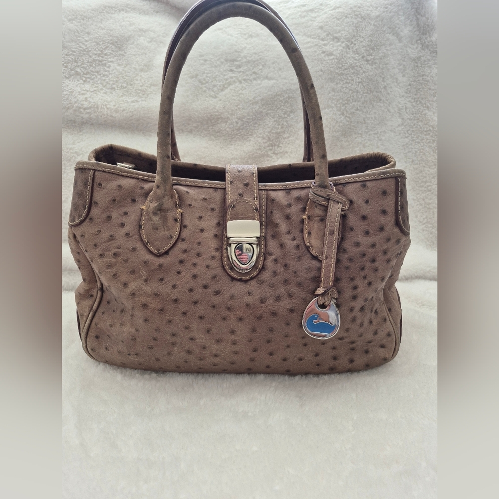 Vintage Dooney & Bourke Ostrich Leather Satchel In Taupe